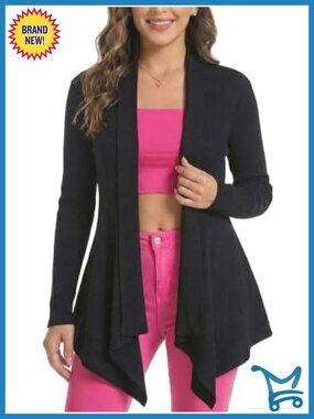 Women's Ribbed Knit Open Front Draped Cardigan Sweater Long Sleeve Shawl Neck